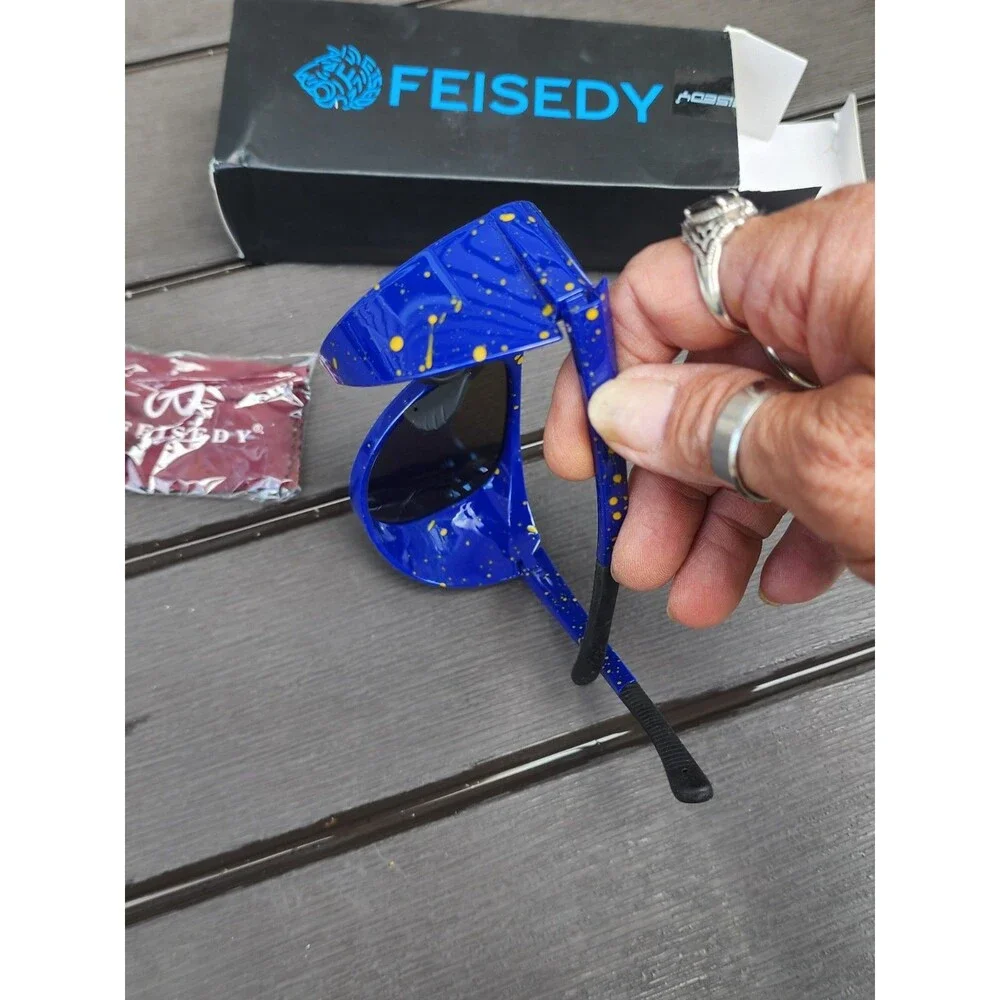 Feisedy Oversized Blue Round Side Shield Sunglasses Goggles NEW with labels